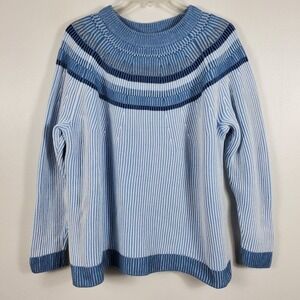 Lands End Drifter Crew Neck Sweater Ribbed Nautical Icelandic Nordic Blue Sz L